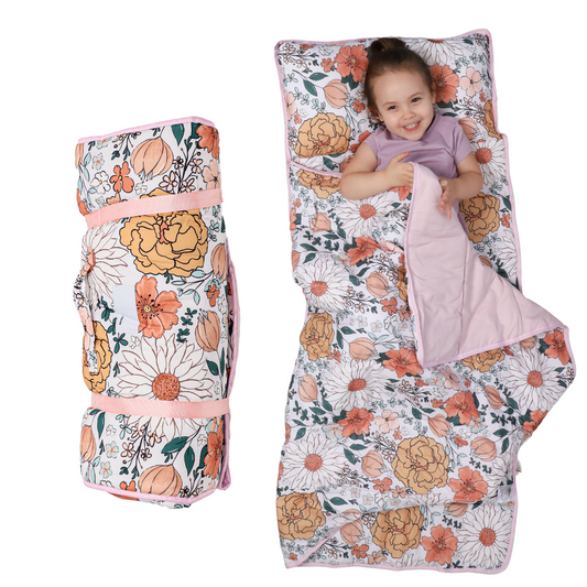 Toddler Nap Mat with Pillow & Blanket Large Portable Roll Up Nap Mats with Name Tag- Thick Kids Sleep Mat for Daycare, Preschool Travel and Camping
