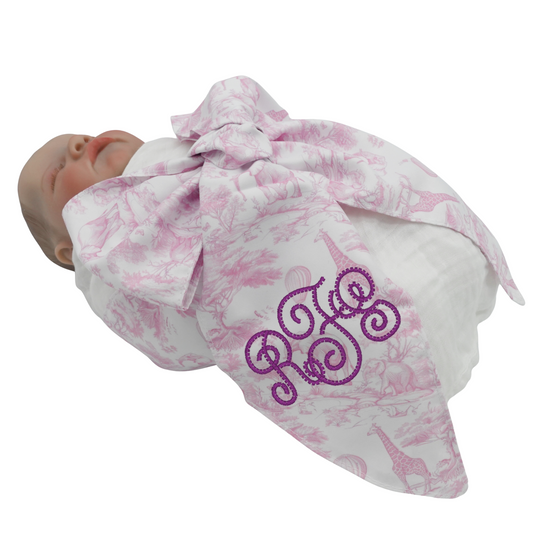 Personalized Newborn Swaddle Sash-Cotton Maternity Sash with Big Bowknot - Custom Sash for Baby Girls & Boys-Newborn Photography Toile de Jouy