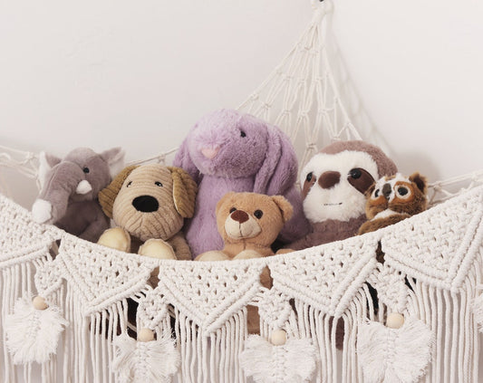 Stuffed Animal Hammock Storage-  Macrame Plush Net- Kids Room Storage- Boho Nursery Decor- Playroom Wall Hanging Hammock