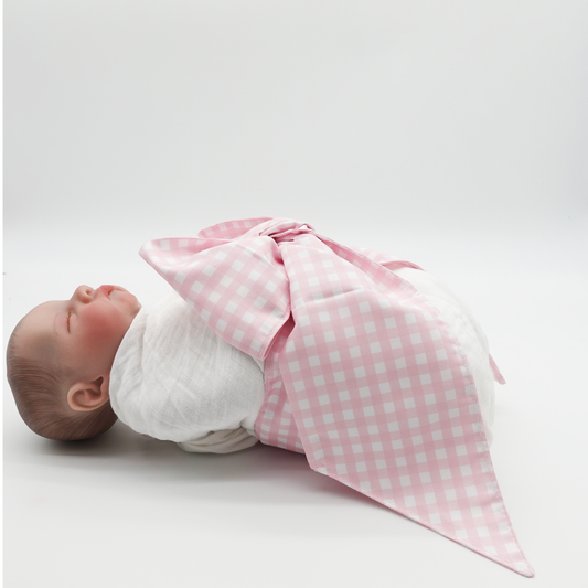 Newborn Swaddle Sash-Cotton Maternity Sash with Big Bowknot - Custom Sash for Baby Girls & Boys-Newborn Photography Plaid
