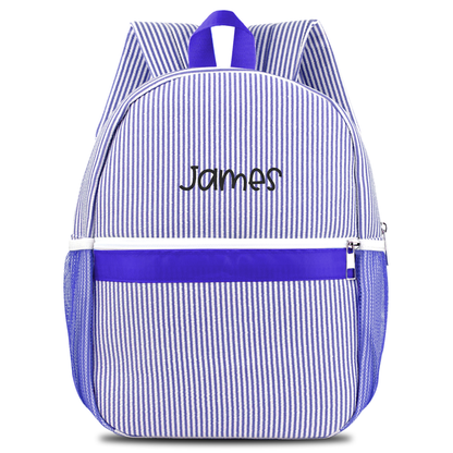 Personalized Seersucker Backpack Cute Baby Bag Backpack –Back To Schoo Preschool Kindergarten Toddler Backpack for Boys and Girls