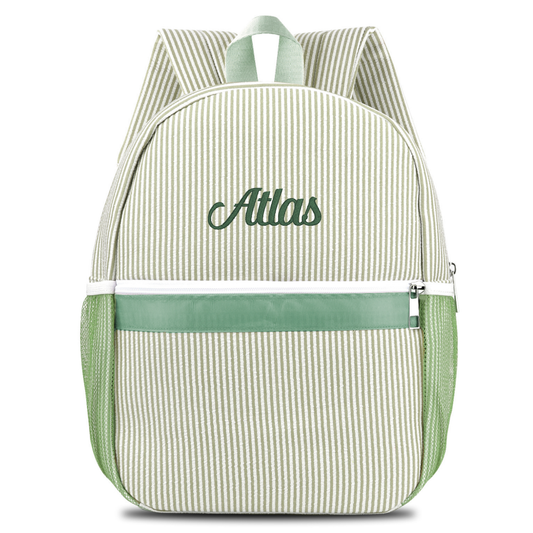 Personalized Seersucker Backpack Cute Baby Bag Backpack –Back To Schoo Preschool Kindergarten Toddler Backpack for Boys and Girls