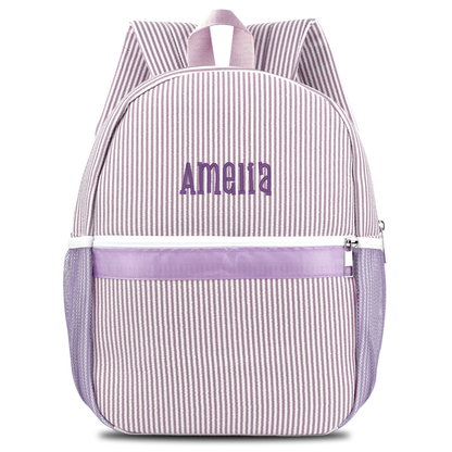 Personalized Seersucker Backpack Cute Baby Bag Backpack –Back To Schoo Preschool Kindergarten Toddler Backpack for Boys and Girls