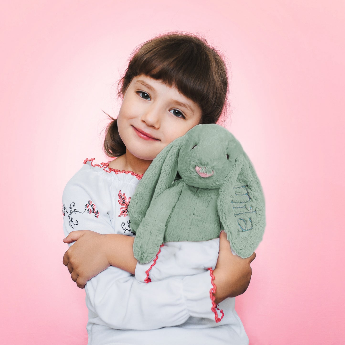 Personalized Super Soft Plush Bunny - 16 Inches Stuffed Animal Toy for Kids - Custom Gift with Embroidered Name on Ear for Easter