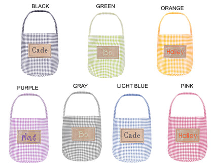 Personalized Halloween Easter  Candy Basket with Embroidered Name - Custom Gingham Halloween Basket- Trick or Treat Tote Bag