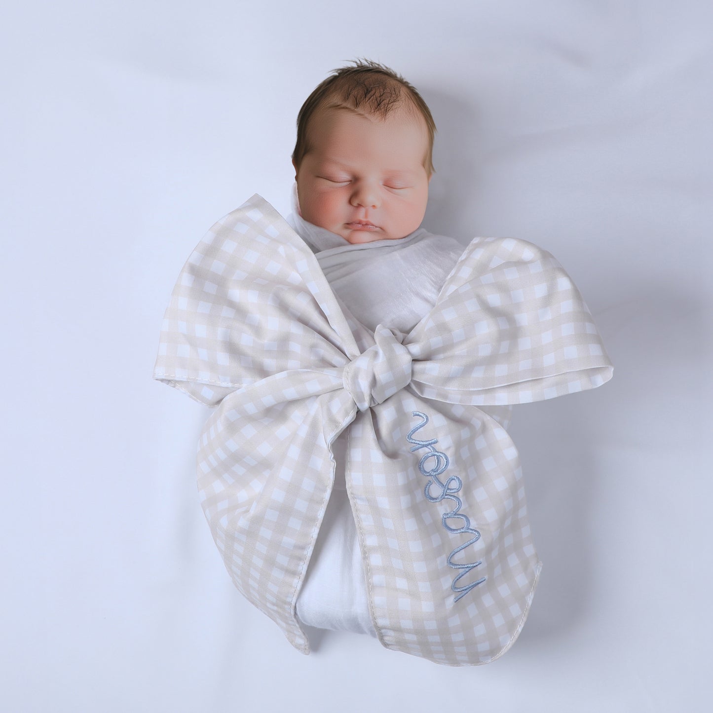 Personalized Newborn Swaddle Sash-Cotton Maternity Sash with Big Bowknot - Custom Sash for Baby Girls & Boys-Newborn Photography Plaid