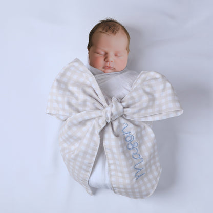 Personalized Newborn Swaddle Sash-Cotton Maternity Sash with Big Bowknot - Custom Sash for Baby Girls & Boys-Newborn Photography Plaid