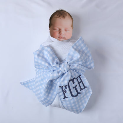 Personalized Newborn Swaddle Sash-Cotton Maternity Sash with Big Bowknot - Custom Sash for Baby Girls & Boys-Newborn Photography Plaid