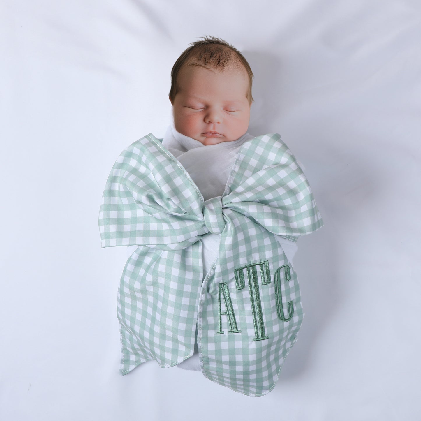 Personalized Newborn Swaddle Sash-Cotton Maternity Sash with Big Bowknot - Custom Sash for Baby Girls & Boys-Newborn Photography Plaid