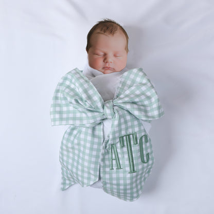 Personalized Newborn Swaddle Sash-Cotton Maternity Sash with Big Bowknot - Custom Sash for Baby Girls & Boys-Newborn Photography Plaid