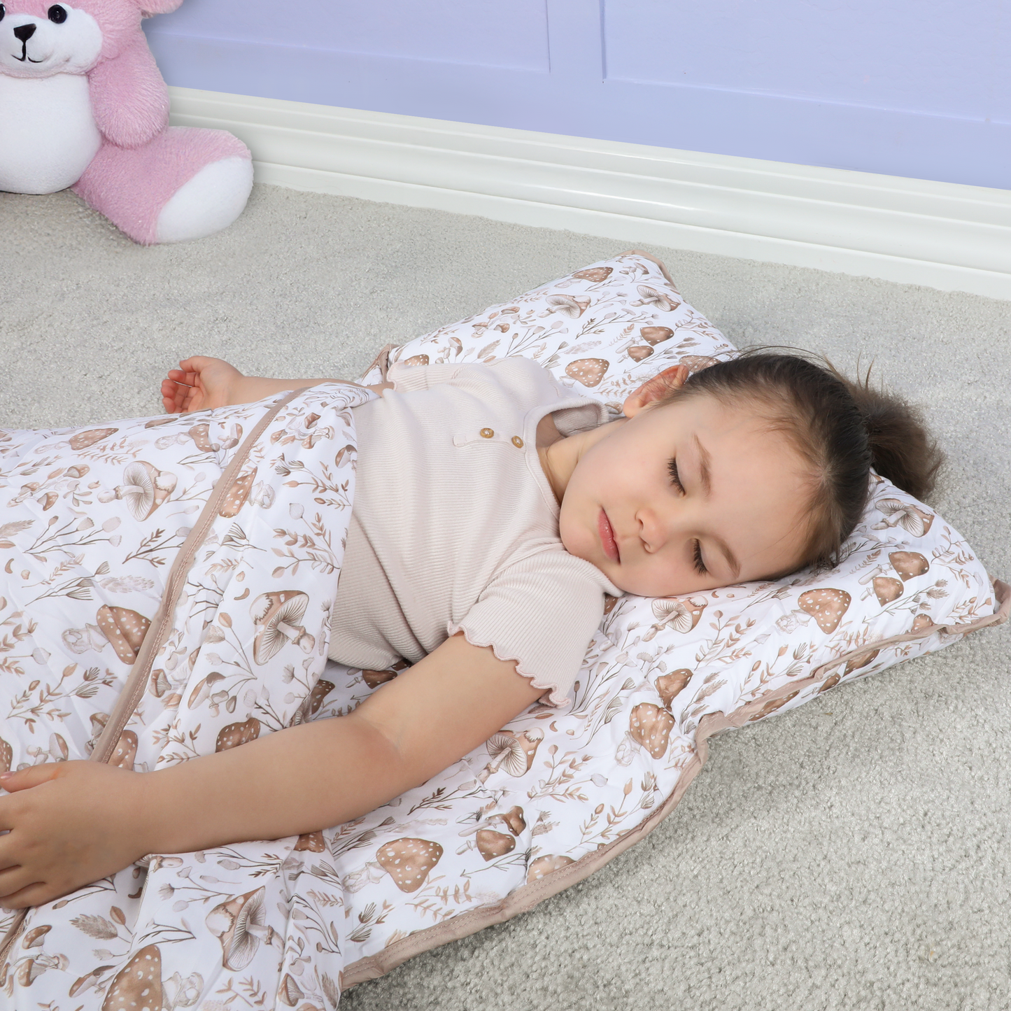 Toddler Nap Mat with Pillow & Blanket Large Portable Roll Up Nap Mats with Name Tag- Thick Kids Sleep Mat for Daycare, Preschool Travel and Camping
