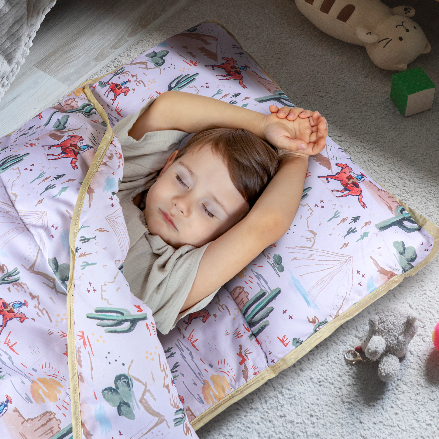 Toddler Nap Mat with Pillow & Blanket Large Portable Roll Up Nap Mats with Name Tag- Thick Kids Sleep Mat for Daycare, Preschool Travel and Camping