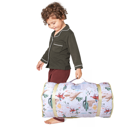 Toddler Nap Mat with Pillow & Blanket Large Portable Roll Up Nap Mats with Name Tag- Thick Kids Sleep Mat for Daycare, Preschool Travel and Camping