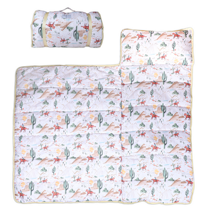 Toddler Nap Mat with Pillow & Blanket Large Portable Roll Up Nap Mats with Name Tag- Thick Kids Sleep Mat for Daycare, Preschool Travel and Camping