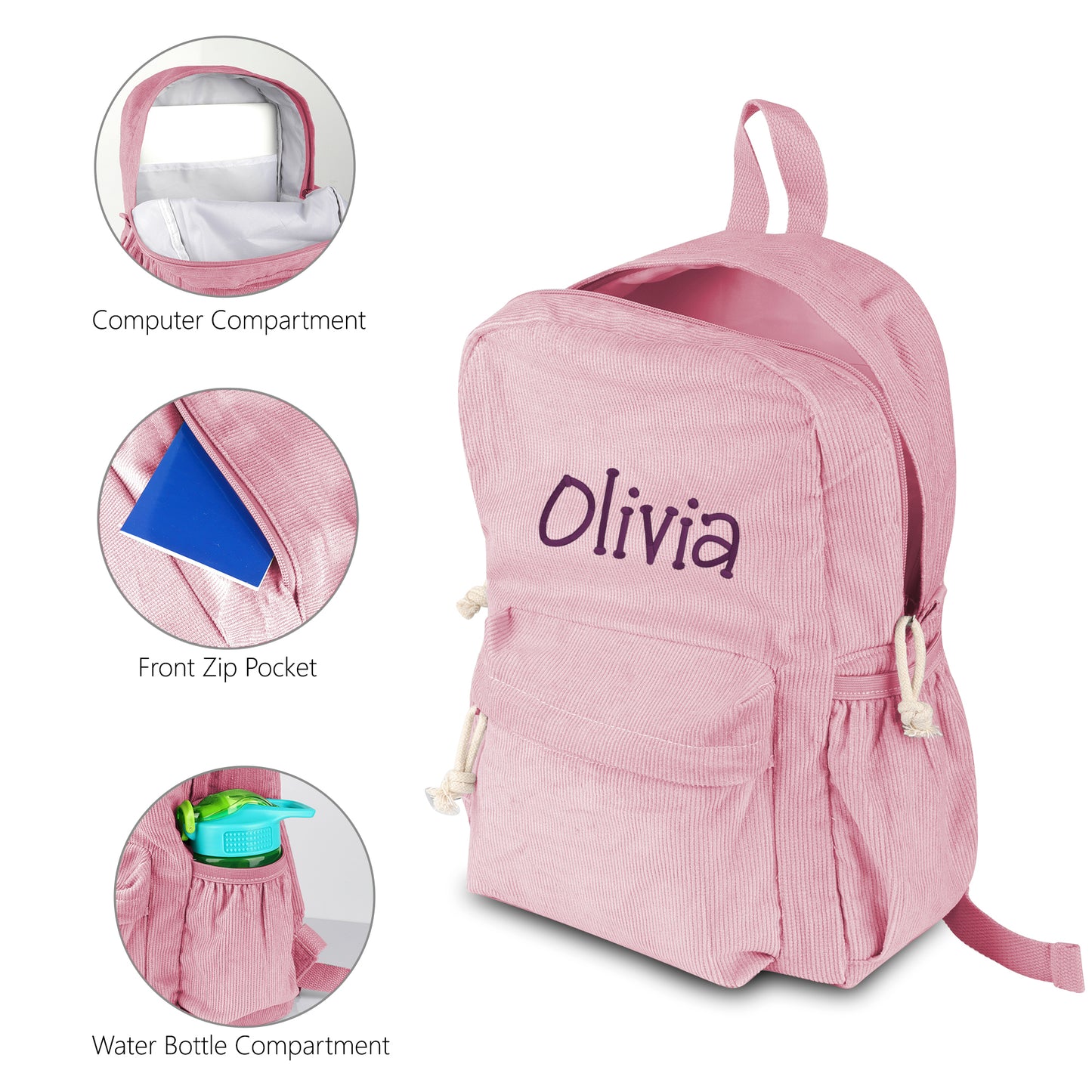 Personalized Corduroy Backpack Cute Baby Bag Backpack –Back To School Preschool Kindergarten Toddler Backpack for Boys and Girls- Pink