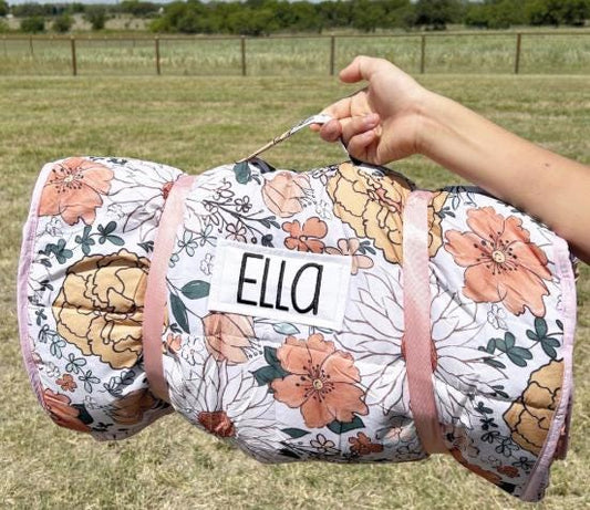 Personalized Toddler Nap Mat with Pillow and Blanket Kids Sleeping Bag for Boys and Girls Napmat with Custom Name Preschool Daycare Floral
