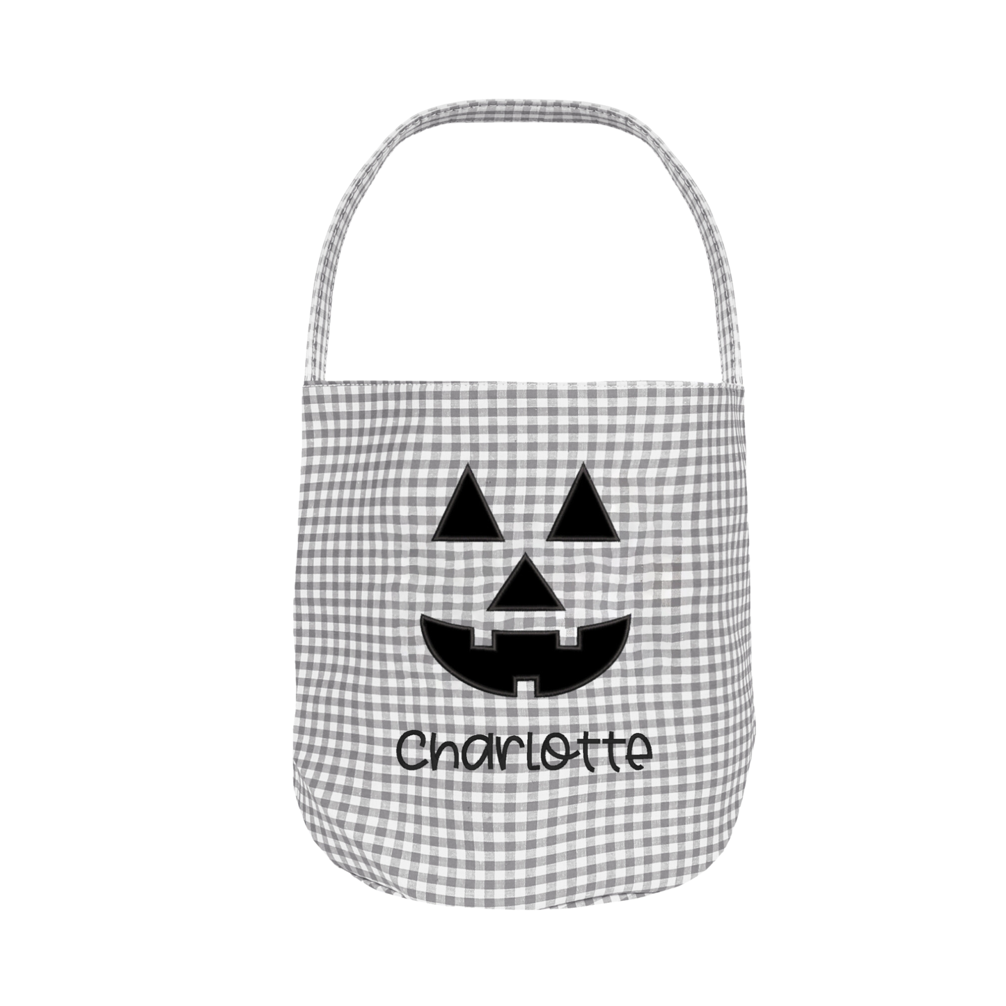 Personalized Halloween Candy Basket with Embroidered Name - Custom Gingham Halloween Basket- Trick or Treat Tote Bag - Jack-o-Lanter
