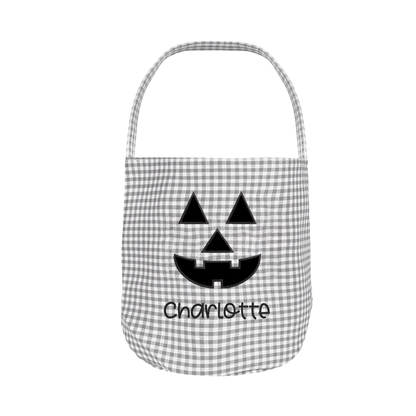 Personalized Halloween Candy Basket with Embroidered Name - Custom Gingham Halloween Basket- Trick or Treat Tote Bag - Jack-o-Lanter