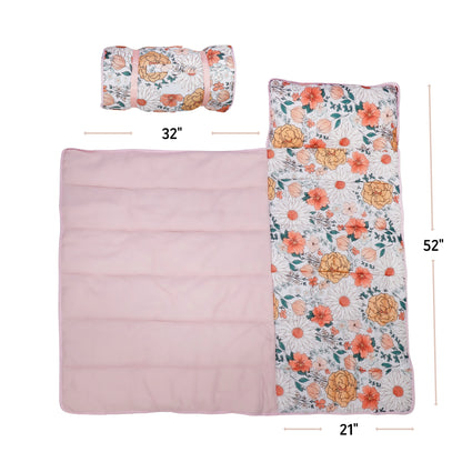 Toddler Nap Mat with Pillow & Blanket Large Portable Roll Up Nap Mats with Name Tag- Thick Kids Sleep Mat for Daycare, Preschool Travel and Camping