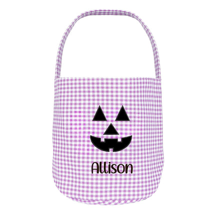 Personalized Halloween Candy Basket with Embroidered Name - Custom Gingham Halloween Basket- Trick or Treat Tote Bag - Jack-o-Lanter