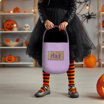 Personalized Halloween Easter  Candy Basket with Embroidered Name - Custom Gingham Halloween Basket- Trick or Treat Tote Bag
