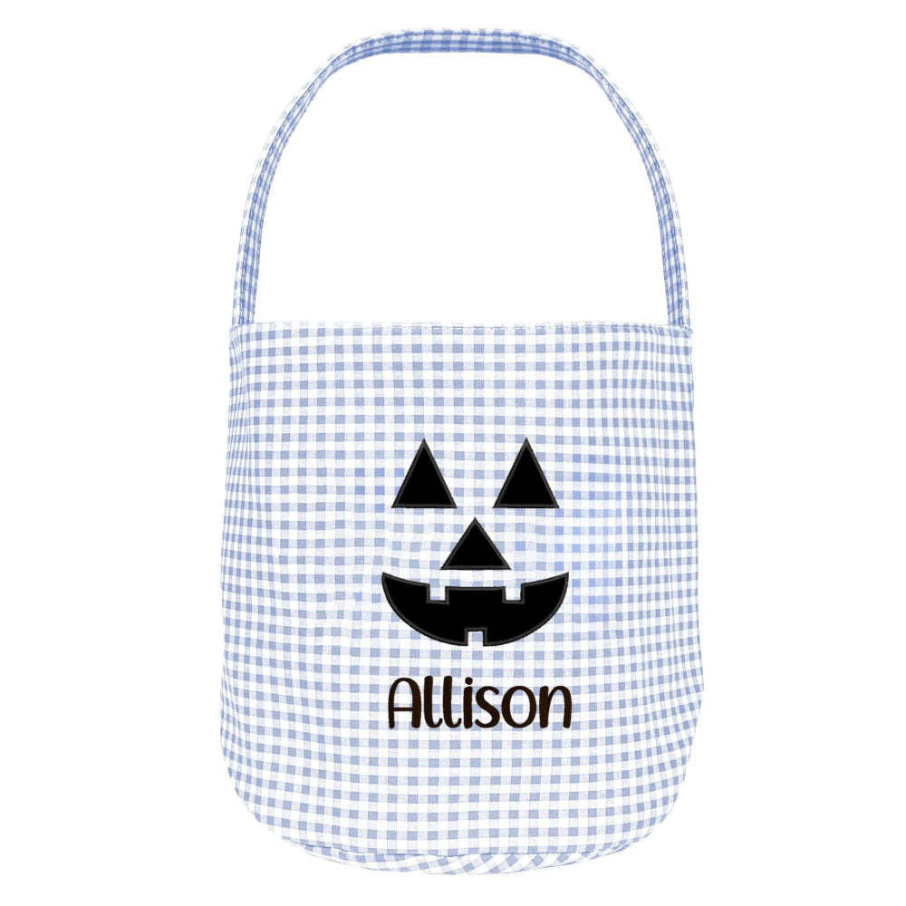 Personalized Halloween Candy Basket with Embroidered Name - Custom Gingham Halloween Basket- Trick or Treat Tote Bag - Jack-o-Lanter