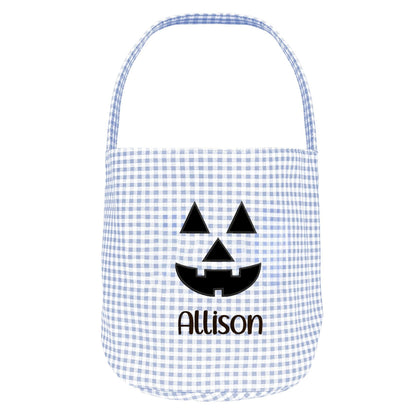 Personalized Halloween Candy Basket with Embroidered Name - Custom Gingham Halloween Basket- Trick or Treat Tote Bag - Jack-o-Lanter
